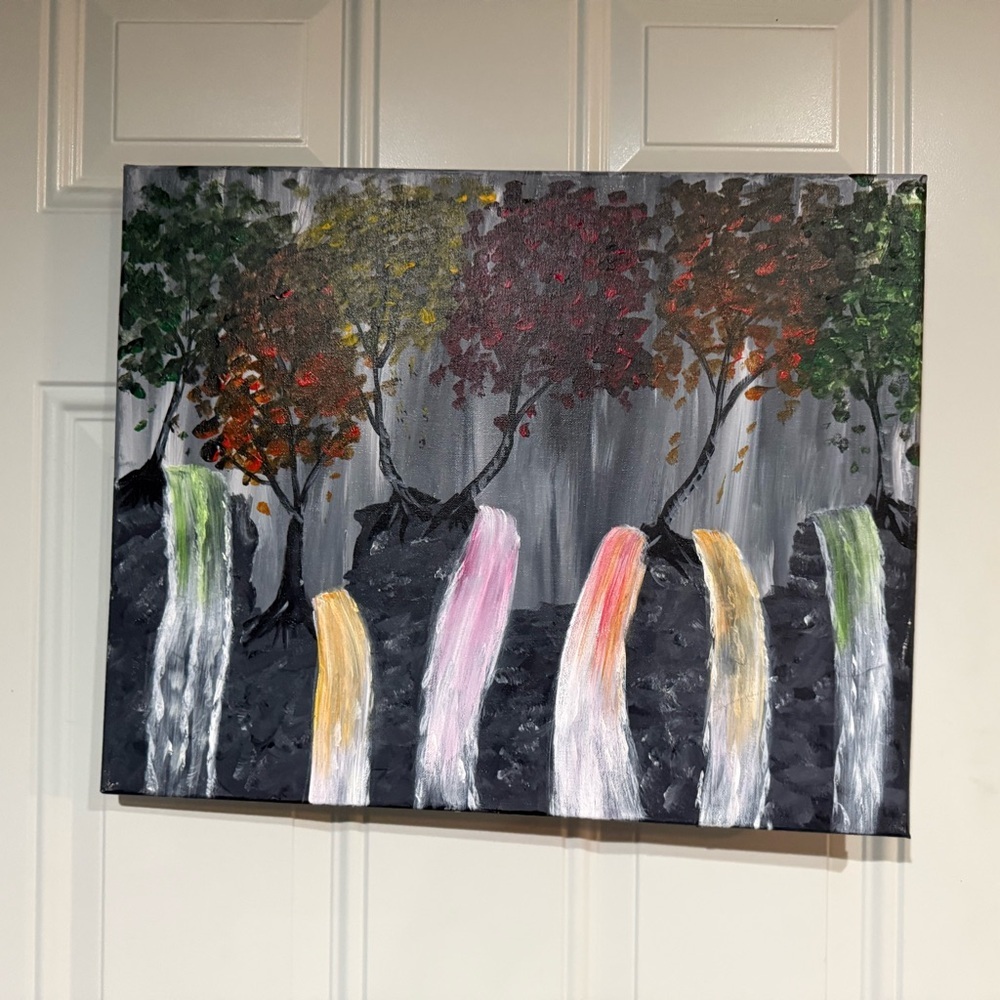 Abstract Forest Waterfall Canvas Art
